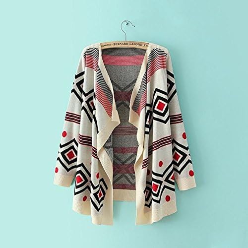 Beige Vintage Aztec Geometric Irregular Knitted Cardigan Outwear for Women