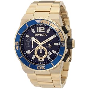 Invicta Men's 1344 Pro Diver Chronograph Blue Dial 18k Gold Ion-Plated Stainless Steel Watch (Watch)
