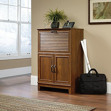 Compact Secretary Desk / Half Armoire in Milled Cherry On Sale