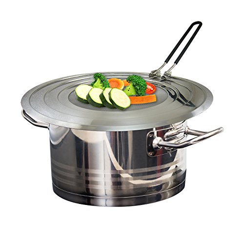Stainless Steel Splatter Guard with Folding Silicone Handle - Multipurpose Splash Guard Grease Mess Eliminator, Fits Multiple Size Pots and Pans