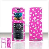 Pink with Silver Stars Case Cover for Brand BOOST MOBILE NEXTEL i425 Protective Cell Phone Hard SNAP-ON