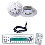 Pyle Marine Radio Receiver, Speaker and Cable Package - PLCD9MR AM/FM-MPX In-Dash Marine CD Player w/Full Face Detachable Panel - PLMR51W 100 Watts 5.25 2 Way White Marine Speakers (Pair) - PLMRNT1 22" Weather Resistant Radio AM/FM Marine Wire Antenna