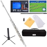 Mendini MFE-S+SD+PB+92D Silver Plated Closed Hole C Flute with 1 Year Warranty, Case, Tuner, Stand, Cleaning Rod and Cloth, Grease, and Gloves