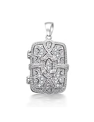 Bling Jewelry Sterling Filigree Vintage Style Cutout Rectangle Locket Pendant