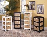 4 Tier Cabinet with 4 Wicker Baskets, White or Black