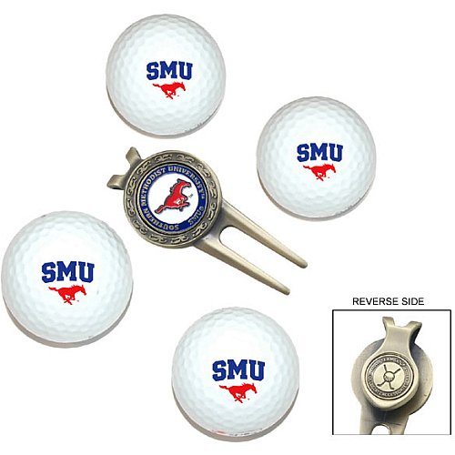 Southern Methodist Mustang Pack Of 4 Golf Balls And Divet Tool Gift Set From Team Golf