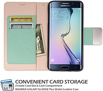 S6 Edge Plus Magnetic Kickstand Wallet Case, Samsung Galaxy S6 Edge+ Soft Foldable Leather Diary Flip Cover, 10 Colors (Mint)
