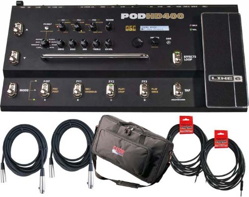 Line 6 POD HD 400 Pedalboard Bundle with 4 Free Cables and a Gator Bag