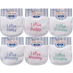 I Love - Embroidered Drooler Bib, Green-Grandma
