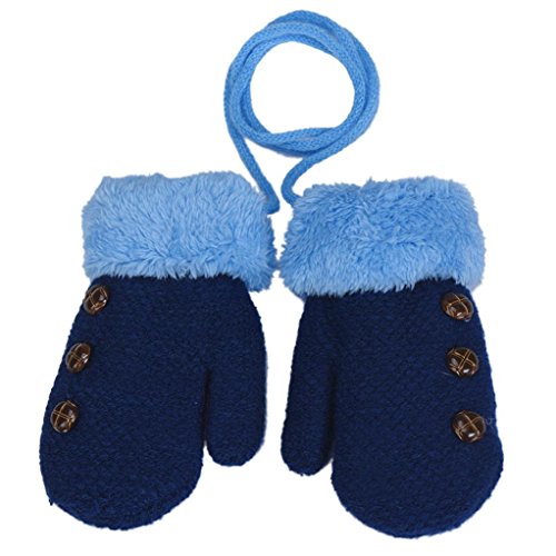 DZT1968 1 Pair Winter Baby Cute Thick Gloves Mittens With String (0-12 Months) (Blue)
