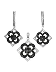 Zirconia By Debbie 925 Silver Black & Clear Pave Earring & Pendant Box Set