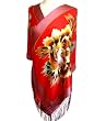 SilkNOW Hand Painted Scarlet Red 100% Pure Silk Satin Scarf with Beautiful Multi Colored Floral Pattern