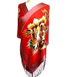 silkNOW Hand Painted Scarlet Red 100% Pure Silk Satin Scarf with Beautiful Multi Colored Floral Pattern