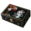Handmade Mother Of Pearl, Black Lacquer & Gold Jewelry Box With Mirror - Goddess & Phoenix Design