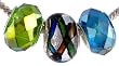 Pandora Style Charm Bead Set (Z425) - Three (3) Pieces - Murano Style and Faceted Glass (Fits Troll too) ~ Lime Green, Blue and Silver