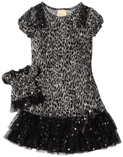 Dollie & Me Girls 7-16 Sweet Heart Rose Sweater Knit Dress, Black/Grey, 8