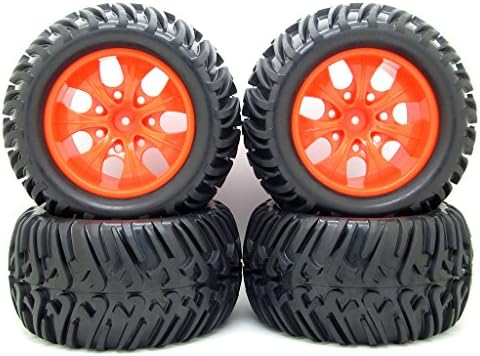 Tinygood RC 1: 10 Off-road Car 12mm Wheel Hub Plastic Red Wheel Rims w/ 7 Spokes Rubber Tyre RC Tires RC Parts Pcak Of 4
