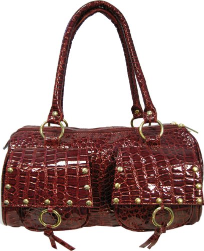 Ladies Red Croc Gold Trim Designer Handbag