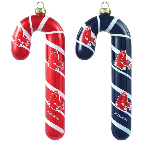 Boston Red Sox Blown Glass Candy Cane Ornament Set