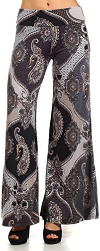 Palazzo Fashion Women's Paisley Print Wide Leg Pants 3X Grey