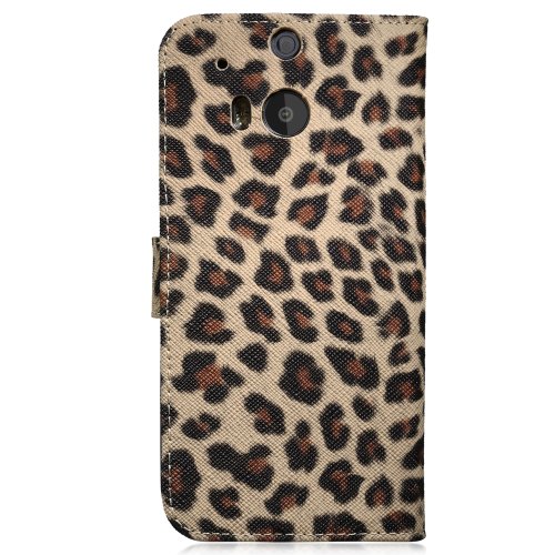 Fosmon CADDY-LEOPARD Leather Wallet Flip Cover Case for HTC One (M8) 2014 - Brown