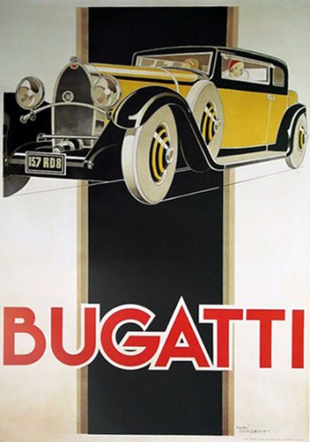VINTAGE BUGATTI T46 CAR ART DECO ITALIAN AUTO POSTER by Rene Vincent