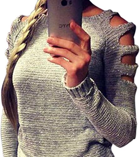 Blrose Cut out Shoulder Knit Sweater(Grey)