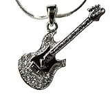 Silver & Clear Crystal 16 Electric Guitar Necklace