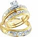 Men's Ladies 10k Yellow and White Gold .07 Ct Round Cut Diamond His Her Engagement Wedding Bridal Ring Set (ladies size 7, men size 10)
