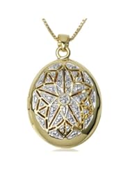 18k Gold over Sterling Silver Diamond Locket and Chain