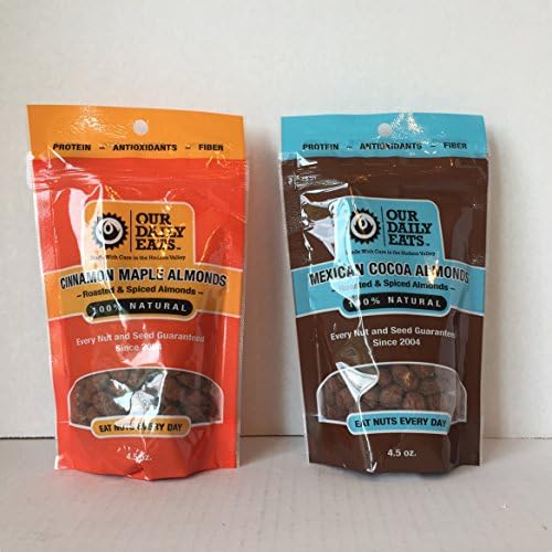 Our Daily Eats: Cinnamon Maple Almonds &amp; Mexican Cocoa Almonds Variety Pack of 2, 100% Natural. Plus a Bonus Free Z-Organics Awesome Iced Coffee Recipe. A Great Healthy Snack Bundle (2 Items+ bonus)