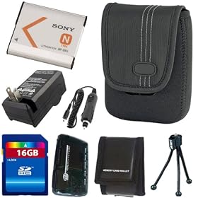 Sony Cyber-shot DSC-W380, DSC-W390, DSC-W510, DSC-W515PS, DSC-W520 Digital Camera Accessory Kit Includes Original Sony NP-BN1 Rechargeable Battery Pack + Replacement Battery Charger + Camera Case + 16GB SDHC Memory + Memory Reader + Camera Cleaning Kit