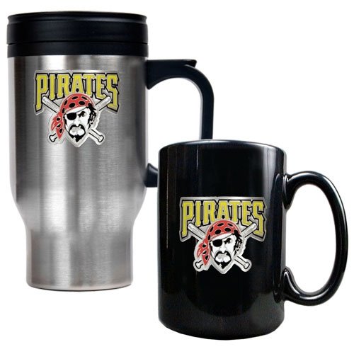 Pittsburgh Pirates MLB Stainless Steel Travel Mug & Black Ceramic Mug Set - Primary Logo
