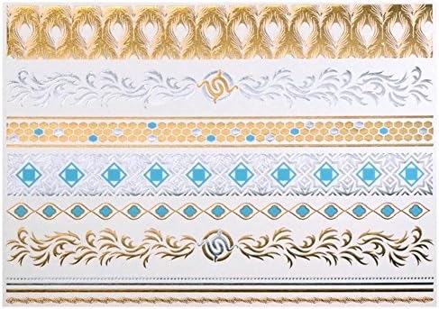 RUIYAN Temporary Tattoo Colored Gold Silver Wrist Necklace Transfer Sticker 3 Sheets