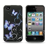 Apple iPhone 4 (AT&T/Verizon) Black Purple Butterfly Premium Design Rubber Touch Hard Case + Bonus 5.5 inch Light Green Screen Cleaning Cloth