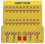 Master Lock 1484BP3 22 High X 22 Wide X 1-3/4 Deep, Lockout Station, 20 Padlock Station With Cover, Twenty 3Red Steel Padlocks