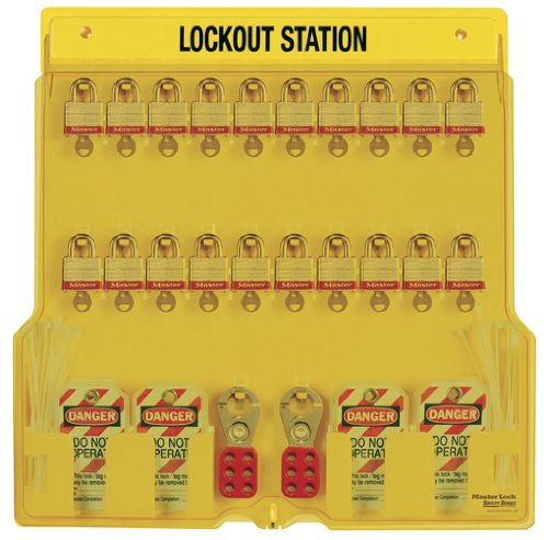Master Lock 1484BP3 22 High X 22 Wide X 1-34 Deep Lockout Station 20 Padlock Station With Cover Twenty 3Red Steel Padlocks