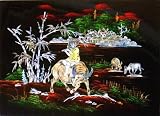 Vietnamese Lacquer Paintings - 12 x 16 Boy and Water Buffalo - LPA005