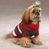 Extra Small Christmas Striped Dog Sweater with Iridescent Pearls