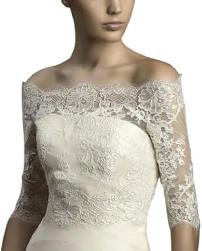 Romantic Lace Half Sleeves Bridal Wedding Shawl (10, Ivory)