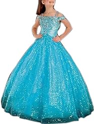 Girls Spaghetti Strap Organza  Lace-Up Sequined  Ball Gown  Dress