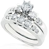 1 1/4ctw Three Stone Round Brilliant Diamond Wedding Ring Set in 14kt White Gold (HI/I1)