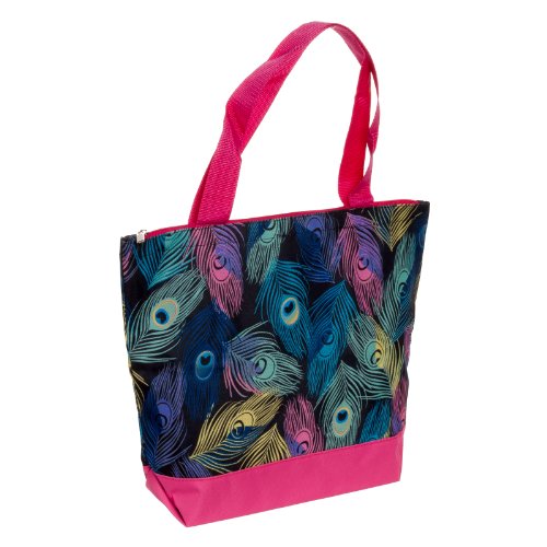 J Garden Pink Peacock Feathers Large Travel Tote Bag 16-inch