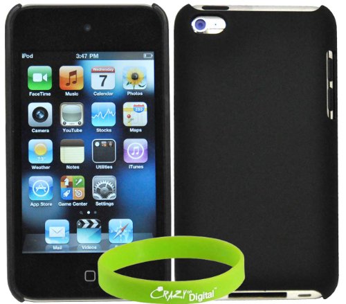 CrazyOnDigital iTouch 4G Black Rubberized Plastic 1pc Case and Free Wristband