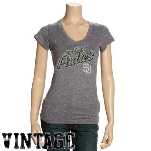 San Diego Padres Ladies Dark Ash Name V-Neck T-shirt (Small)