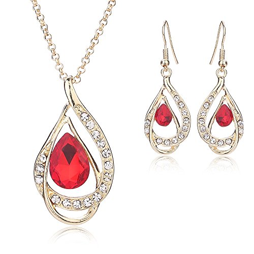 Women Fashion Gold Plated Jewelry Set Necklace Earring of Crystal & Sapphire Decoration