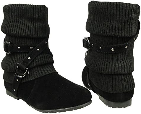 Faux Suede Slouchy Flat Ankle Boots Black , 8.5