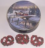Scott's Cakes 1 lb. Milk Chocolate Covered Pretzel with Christmas Jimmies & Chocolate Chips in a Sleigh Ride Tin