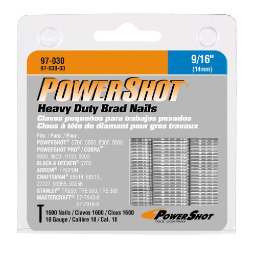 Arrow Fastener 97-030 Genuine PowerShot 9/16-Inch Brad Nails, 1,600-Pack