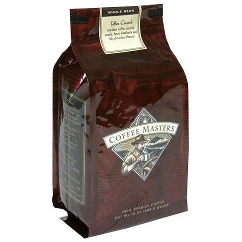 Coffee Masters Flavored Coffee, Tofee Crunch, Whole Bean, 12-Ounce Valve Bag, (Pack of 4) by Coffee Masters